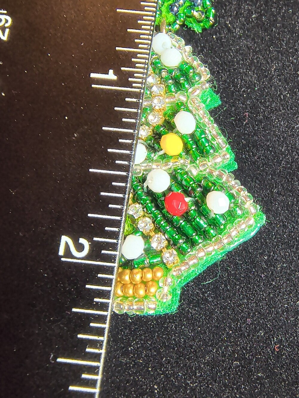Vintage Handmade Beaded Christmas Tree Earrings Rhinestone Glass Bead - Picture 8 of 9